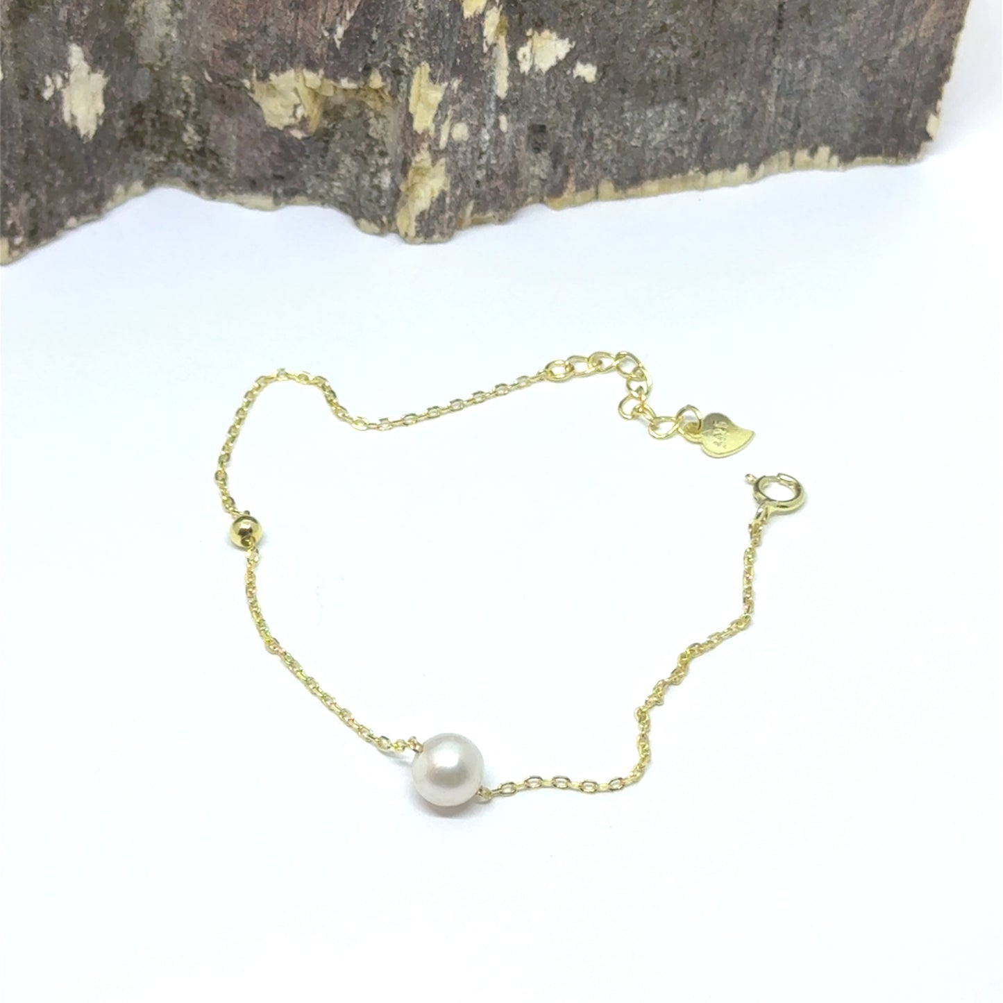 Pulsera Perla y Esfera Plata 925 Baño de Oro 18K